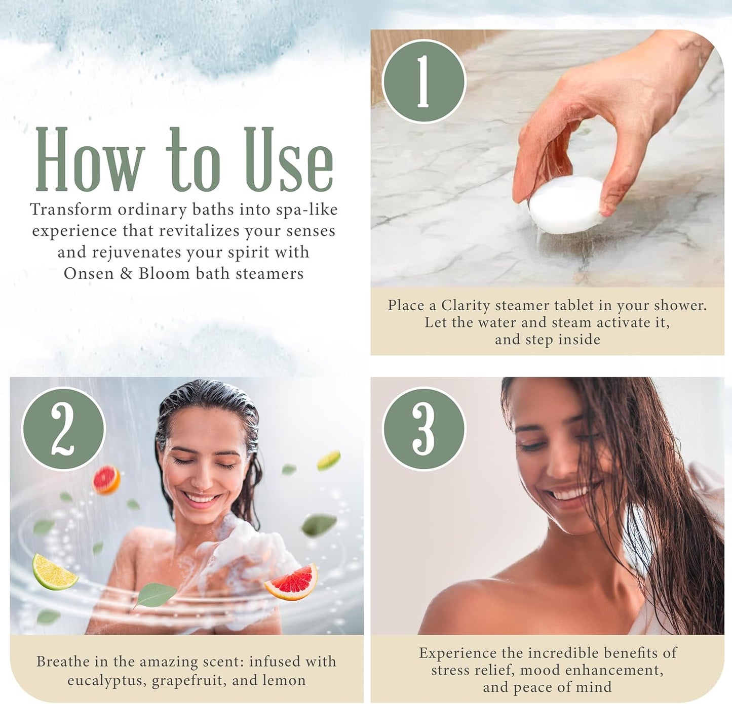 CLARITY Shower Steamers - Eucalyptus, Grapefruit and Lemon - 15 Pack