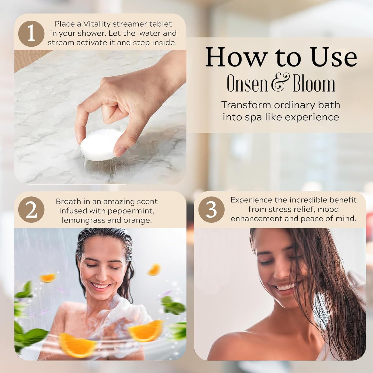 VITALITY Shower Steamers - Peppermint, Lemongrass and Orange - 15 Pack