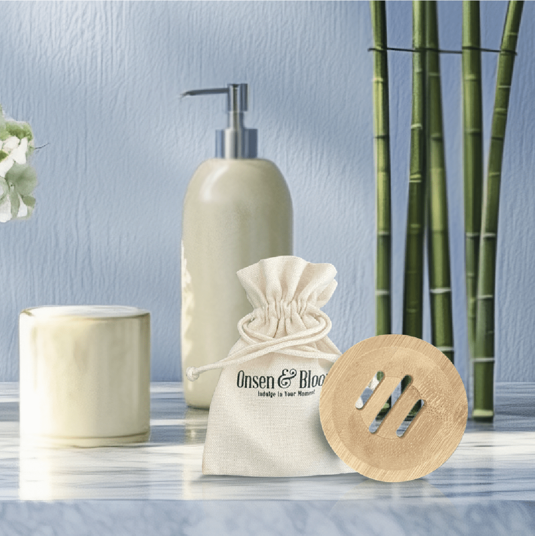 Onsen & Bloom bamboo shower steamer tray — sustainable accessory