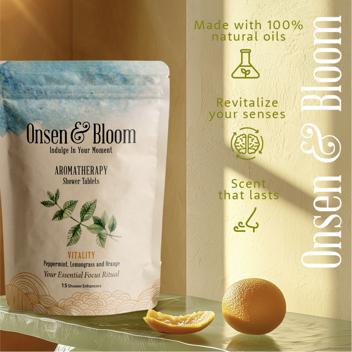 VITALITY Shower Steamers - Peppermint, Lemongrass and Orange - 15 Pack